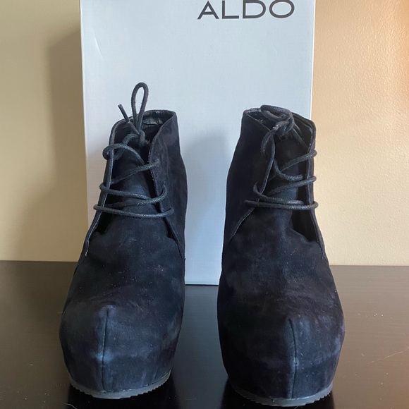 Aldo Sandidge black suede wedge bootie. Size 10. 5” heel and 1.5” platform. - Picture 7 of 8
